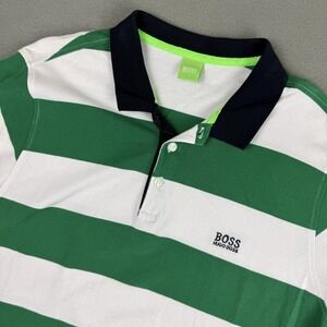 HUGO Boss Polo Shirt Slim Fit Mens 2XL XXL Green White Short Sleeve Front Logo